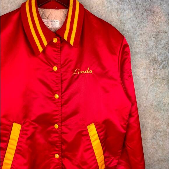 VTG 80s Satin Bomber Jacket Sz L Red Gold North Bergen Choir New Jersey Retro - Picture 6 of 8
